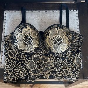 Elegant Black and Gold Lace Bralette